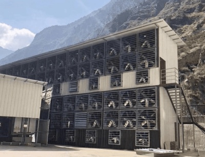 A bustling mining farm with rows of high-tech rigs optimizing Bitcoin and Ethereum extraction